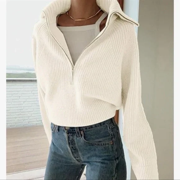 NWT white half zip pullover sweater - Picture 1 of 9